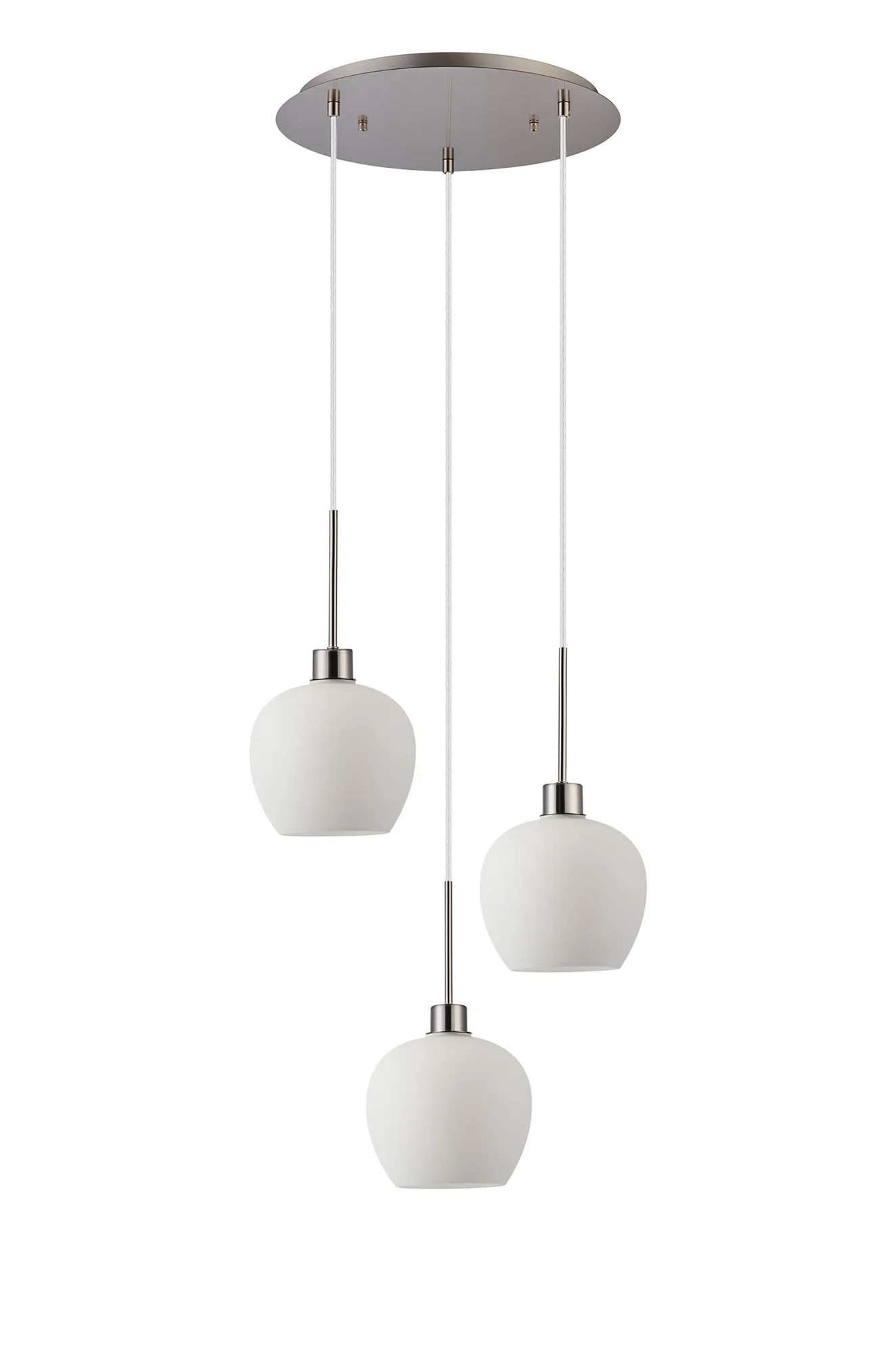 Lori 40cm Round Pendant, 3 Light Adjustable E27, Satin Nickel/Opal Wine Shades DK1371  Deco Lori Satin Nickel